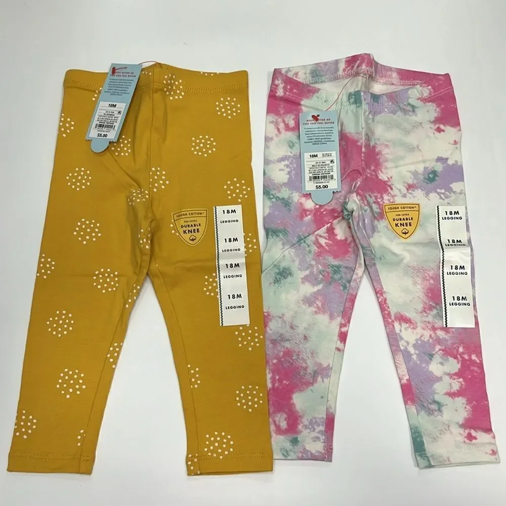 BUNDLE of 2 Cat & Jack Kids Durable Knee Printed Leggings Size 18 Months